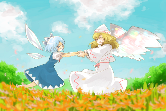bad_id, cirno, lily_white, multiple_girls, natsume_(menthol), natsume_(n-k), touhou