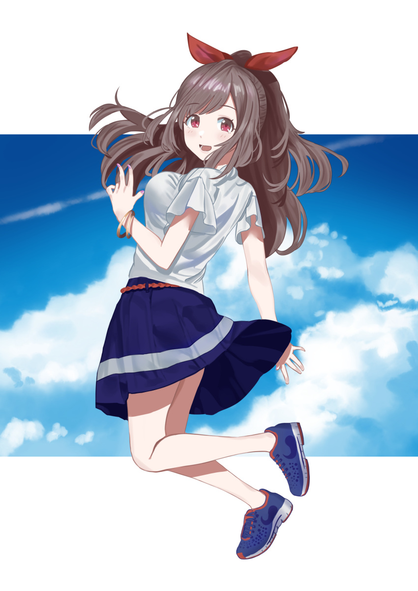 1girl, absurdres, andoplus, blush, bow, bracelet, brown_eyes, brown_hair