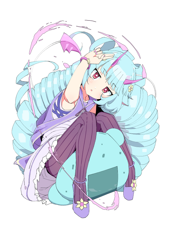 1girl, :o, blue_eyes, blush, bracelet, delmin_(show_by_rock!!), drill_hair, full_body