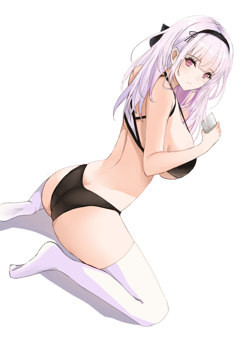 1girl, ass, azur_lane, bare_arms, bare_shoulders, bikini, black_bikini, breasts