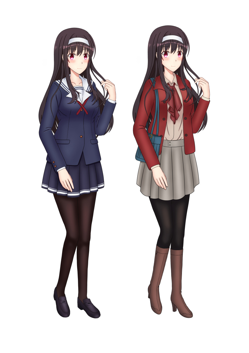 2girls, absurdres, boots, brown_hair, highres, kasumigaoka_utaha, long_hair, multiple_girls