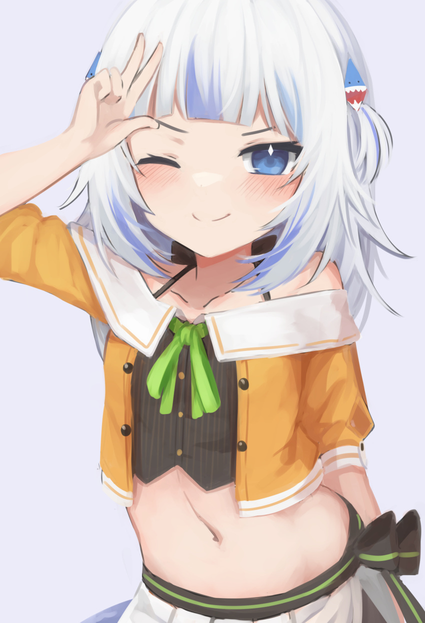 1girl, ;), absurdres, bangs, black_camisole, blue_eyes, blue_hair, blunt_bangs