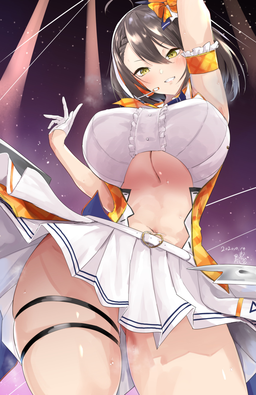 1girl, ahoge, arm_up, armlet, azur_lane, baltimore_(azur_lane), baltimore_(muse)_(azur_lane), bangs