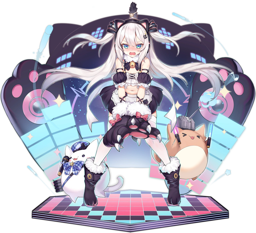 1girl, alternate_costume, animal_ears, apron, azur_lane, bare_shoulders, bell, black_skirt