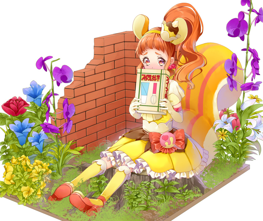 1girl, animal_ears, arisugawa_himari, blush, book, boots, bow, brick_wall