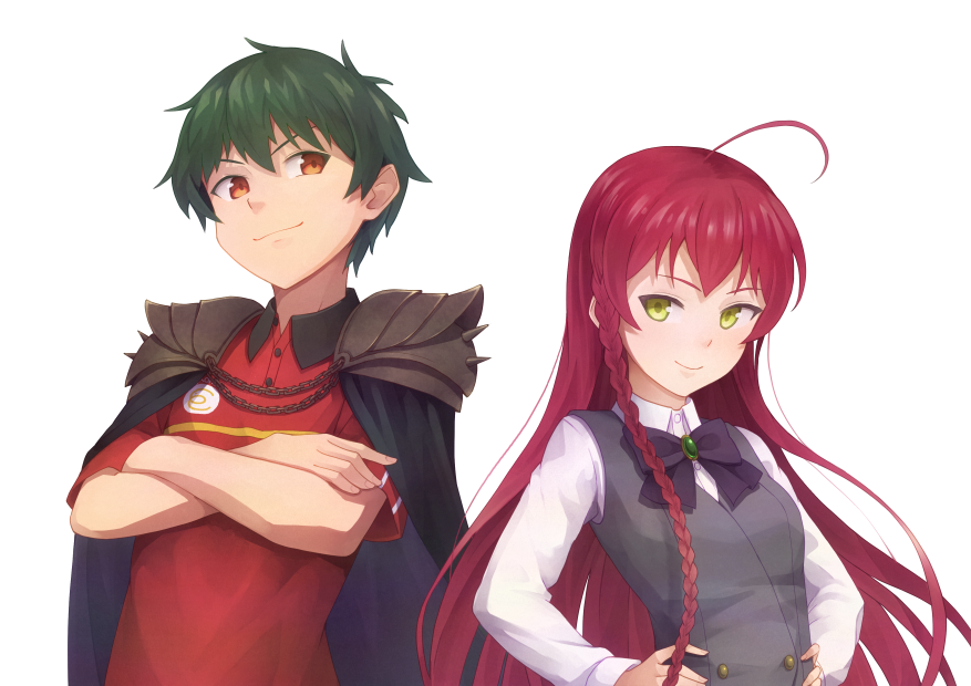 1boy, 1girl, ahoge, bangs, black_neckwear, bow, bowtie, braid