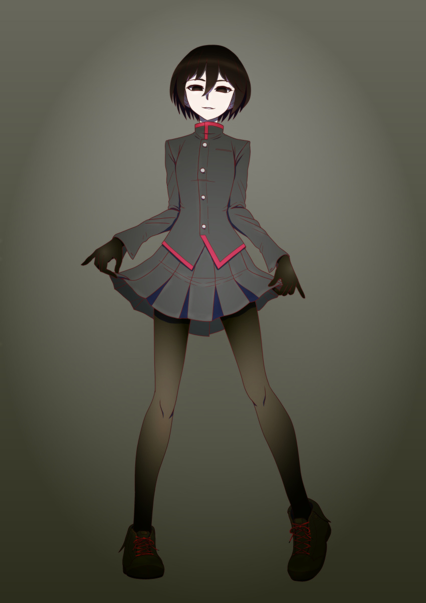 1girl, absurdres, alternate_uniform, bangs, black_eyes, black_footwear, black_gloves, black_hair