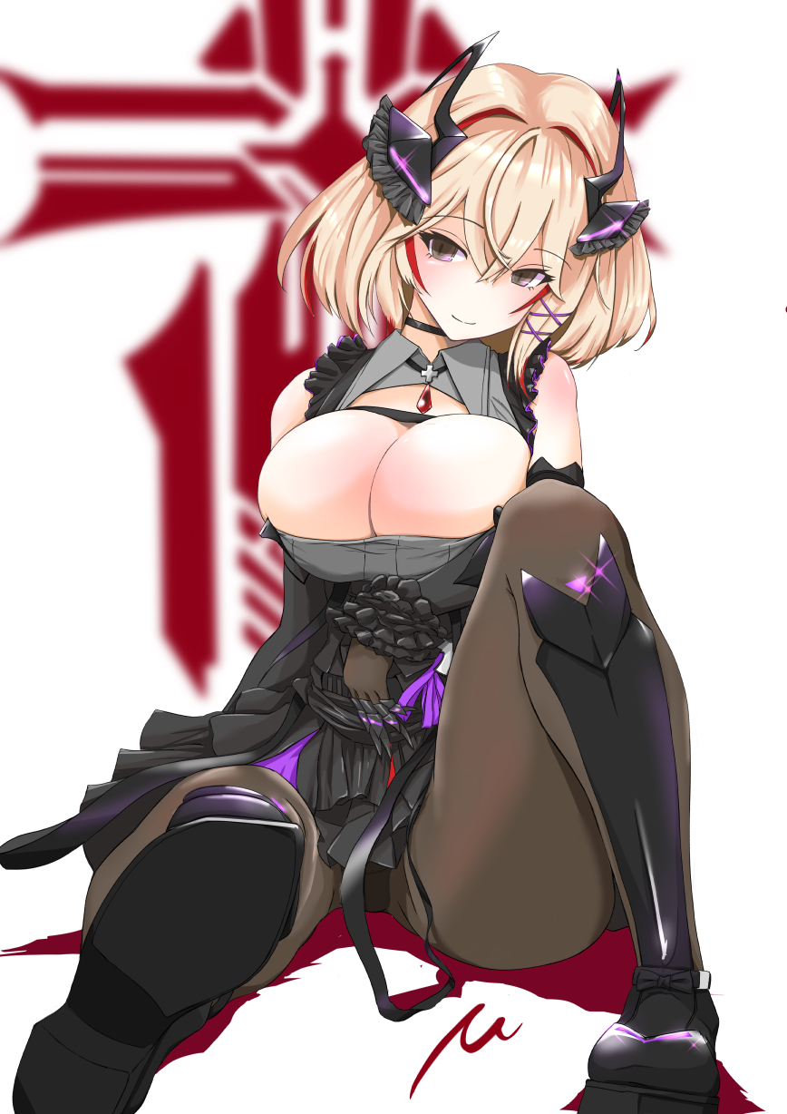 1girl, armored_boots, azur_lane, black_choker, black_dress, black_footwear, black_gloves, blonde_hair