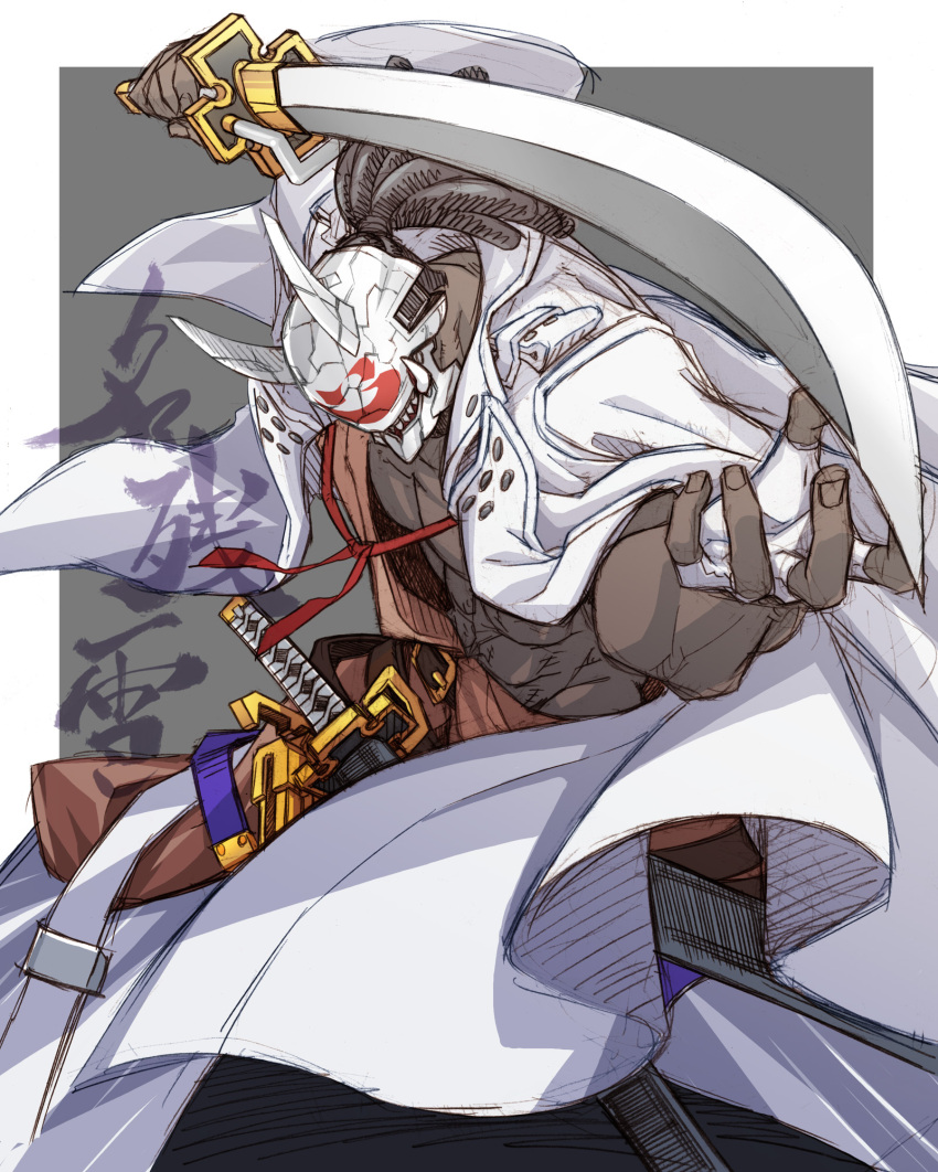 1boy, dark_skin, fighting_stance, guilty_gear, guilty_gear_strive, hairlocs, highres, mask
