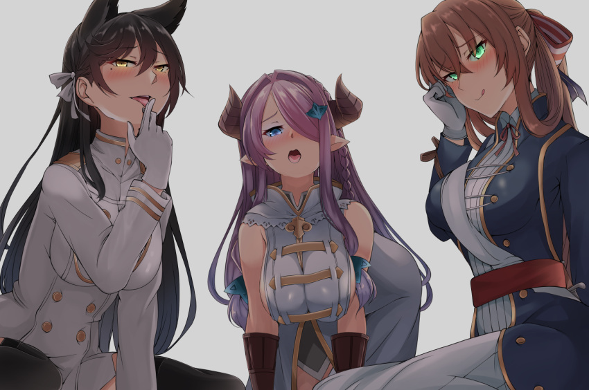 3girls, 4tb_(4tera_byte), all_fours, animal_ears, atago_(azur_lane), azur_lane, bangs, bare_shoulders