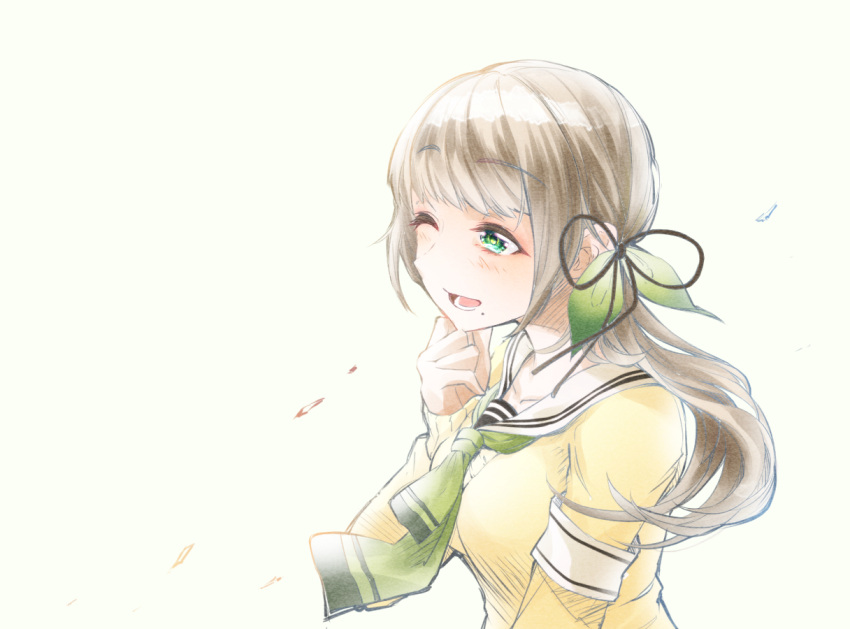 1girl, armband, bangs, blush, breasts, brown_hair, cluseller, collarbone