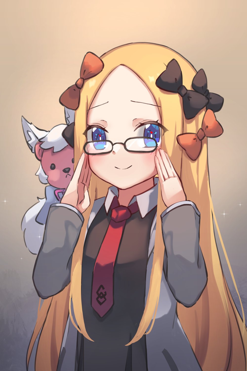 1girl, abigail_williams_(fate/grand_order), bangs, black_bow, black_dress, blonde_hair, blue_eyes, blush