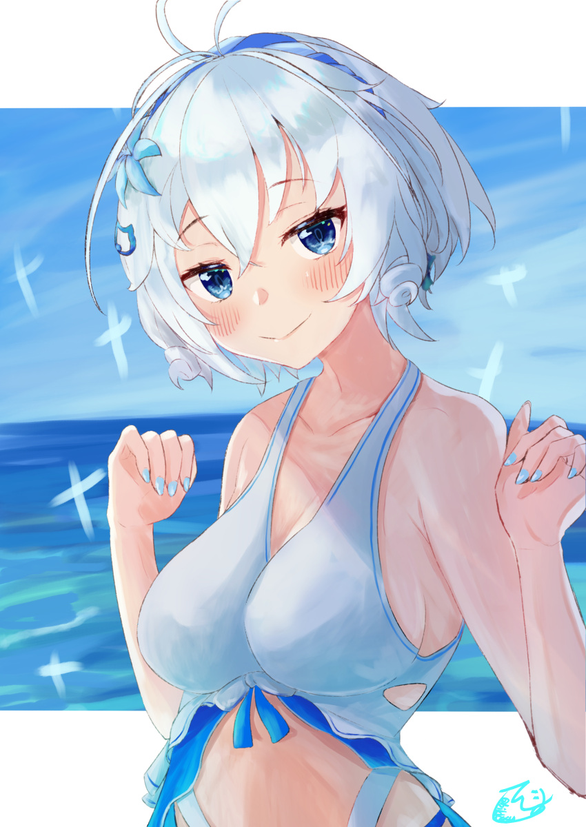1girl, absurdres, antenna_hair, bikkusu, blue_eyes, blue_headwear, dennou_shoujo_youtuber_siro, highres