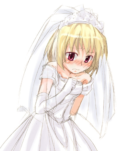 blush, higurashi_no_naku_koro_ni, houjou_satoko, veil, wedding, wedding_dress, wedding_veil