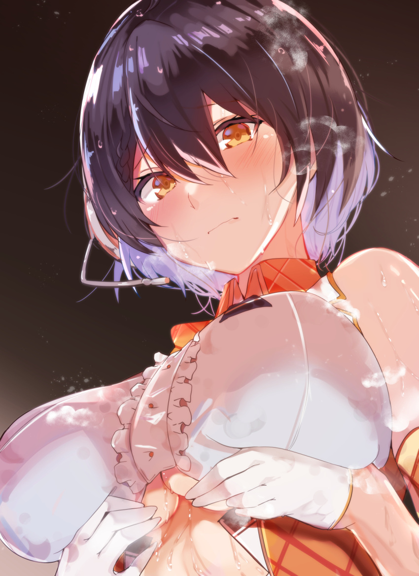 1girl, arito_arayuru, arm_strap, azur_lane, baltimore_(azur_lane), baltimore_(muse)_(azur_lane), black_background, black_hair
