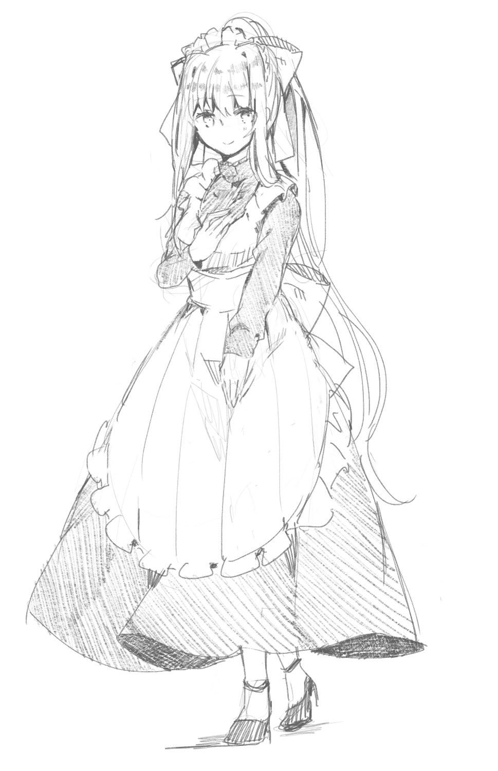 1girl, alternate_costume, apron, az_37331m, back_bow, bow, doki_doki_literature_club, dress