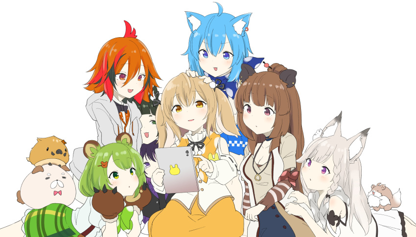 6+girls, absurdres, animal_ear_fluff, animal_ears, animare, artist_request, bear_ears, bear_hair_ornament