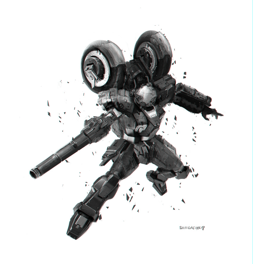 absurdres, artist_name, babyj0, floating, gun, highres, holding, holding_gun