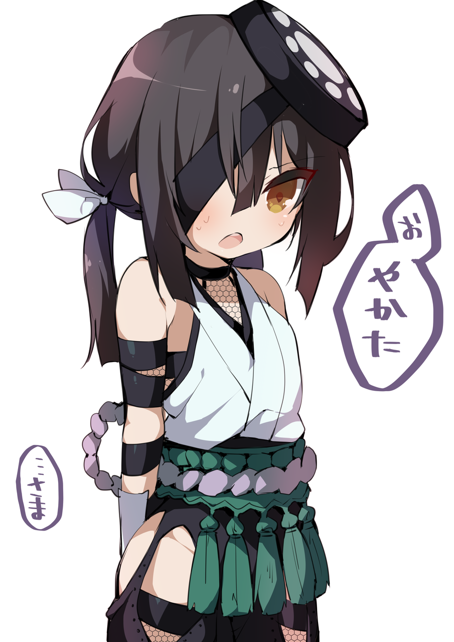 1girl, arms_behind_back, black_hair, eyebrows_visible_through_hair, fate/kaleid_liner_prisma_illya, fate_(series), fishnet_legwear, fishnets