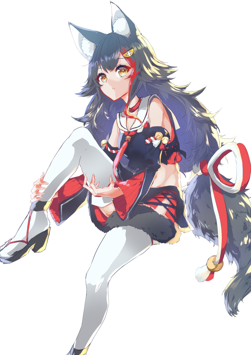 1girl, absurdres, animal_ears, dentaku_music, hand_on_own_leg, highres, hololive, long_hair