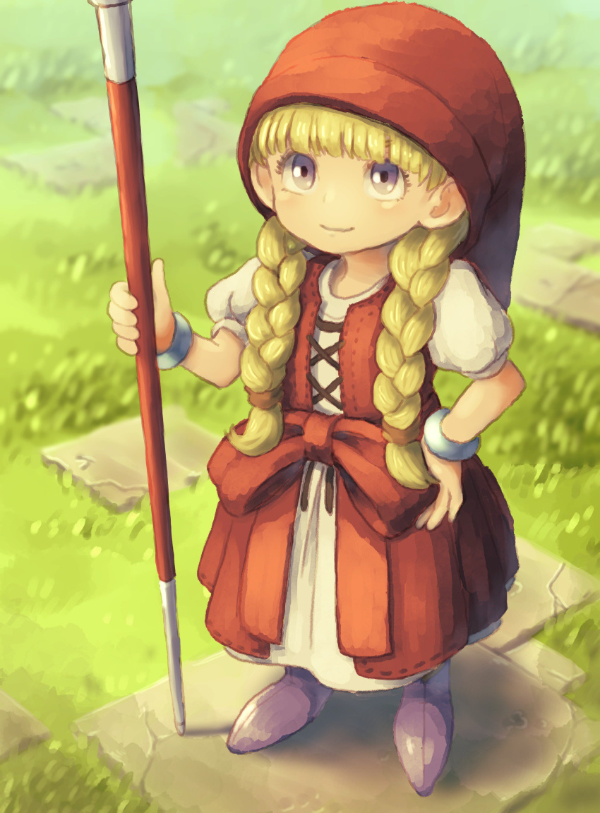 1girl, absurdres, bird_studio, blonde_hair, boots, bow, braid, child