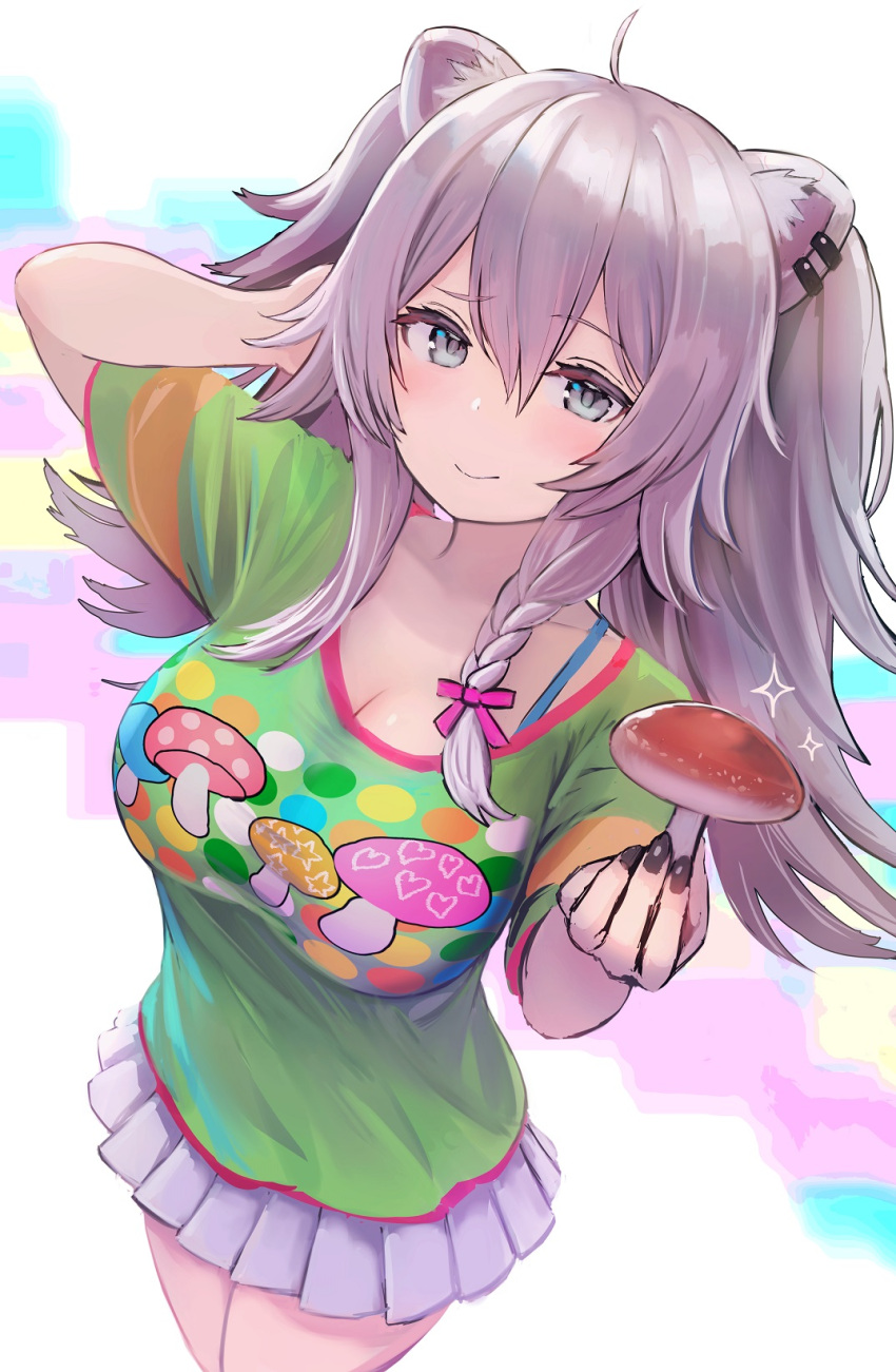 1girl, ahoge, animal_ears, bra_strap, braid, breasts, cosplay, enumiyan