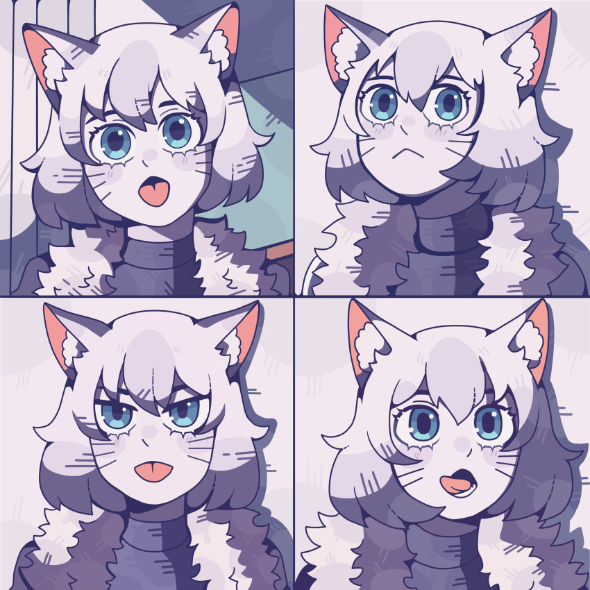 1girl, :<, absurdres, animal_ears, blue_eyes, bobamiruku, cat_ears, cat_girl
