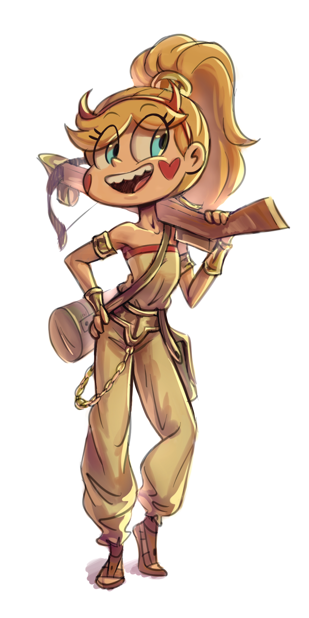 1girl, blonde_hair, blue_eyes, bow_(weapon), chain, chrono_trigger, collarbone, cosplay