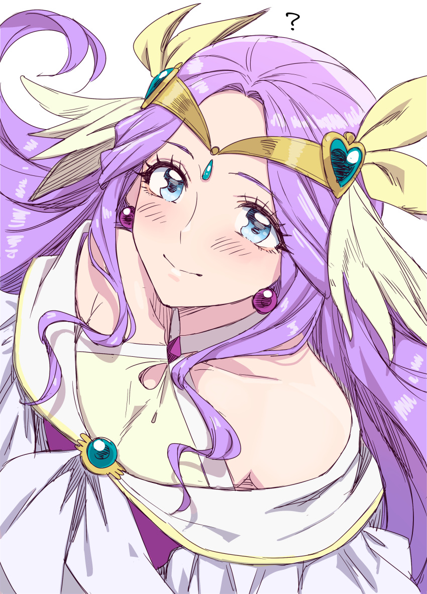 1girl, ?, absurdres, blue_eyes, blush, closed_mouth, collarbone, cure_earth