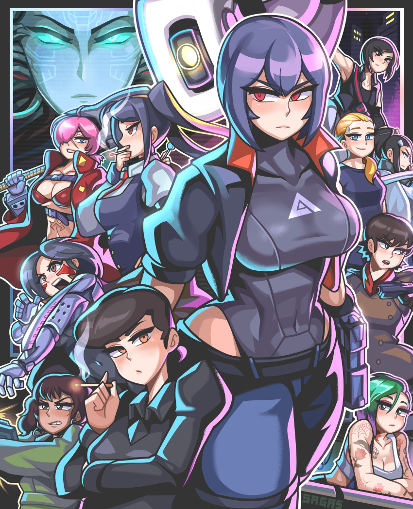 absurdres, akira, blade_runner, breasts, cigarette, crossover, cyberpunk_2077, detroit:_become_human