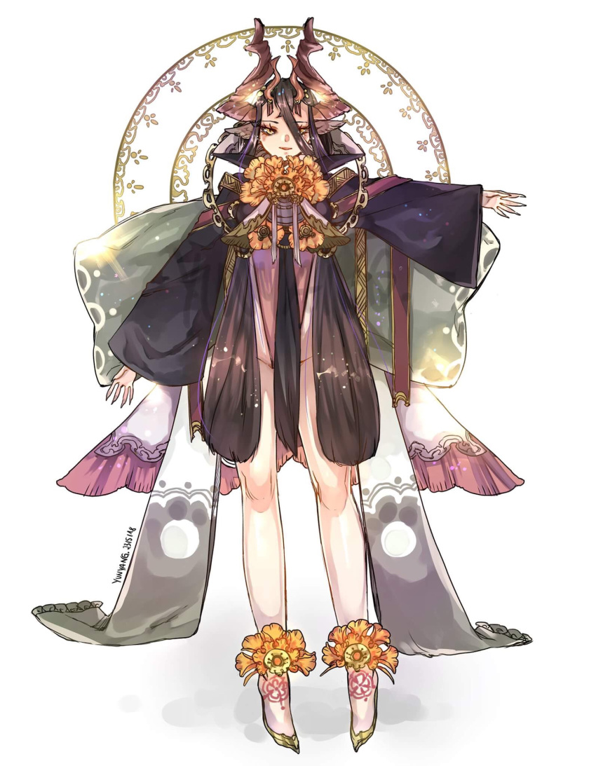 1girl, animal_ears, black_dress, black_hair, dress, fingernails, full_body, highres
