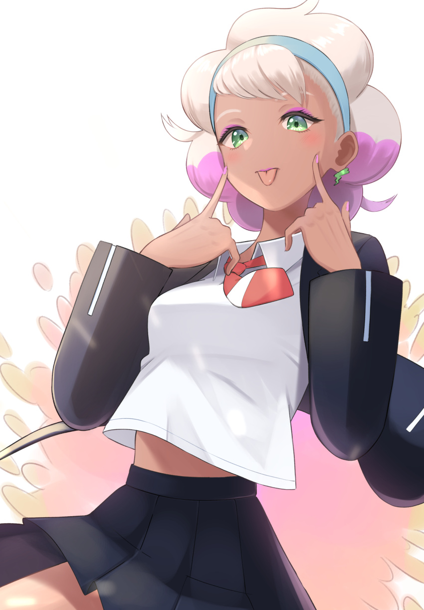 1girl, absurdres, black_jacket, black_skirt, collared_shirt, commentary_request, eyelashes, green_eyes