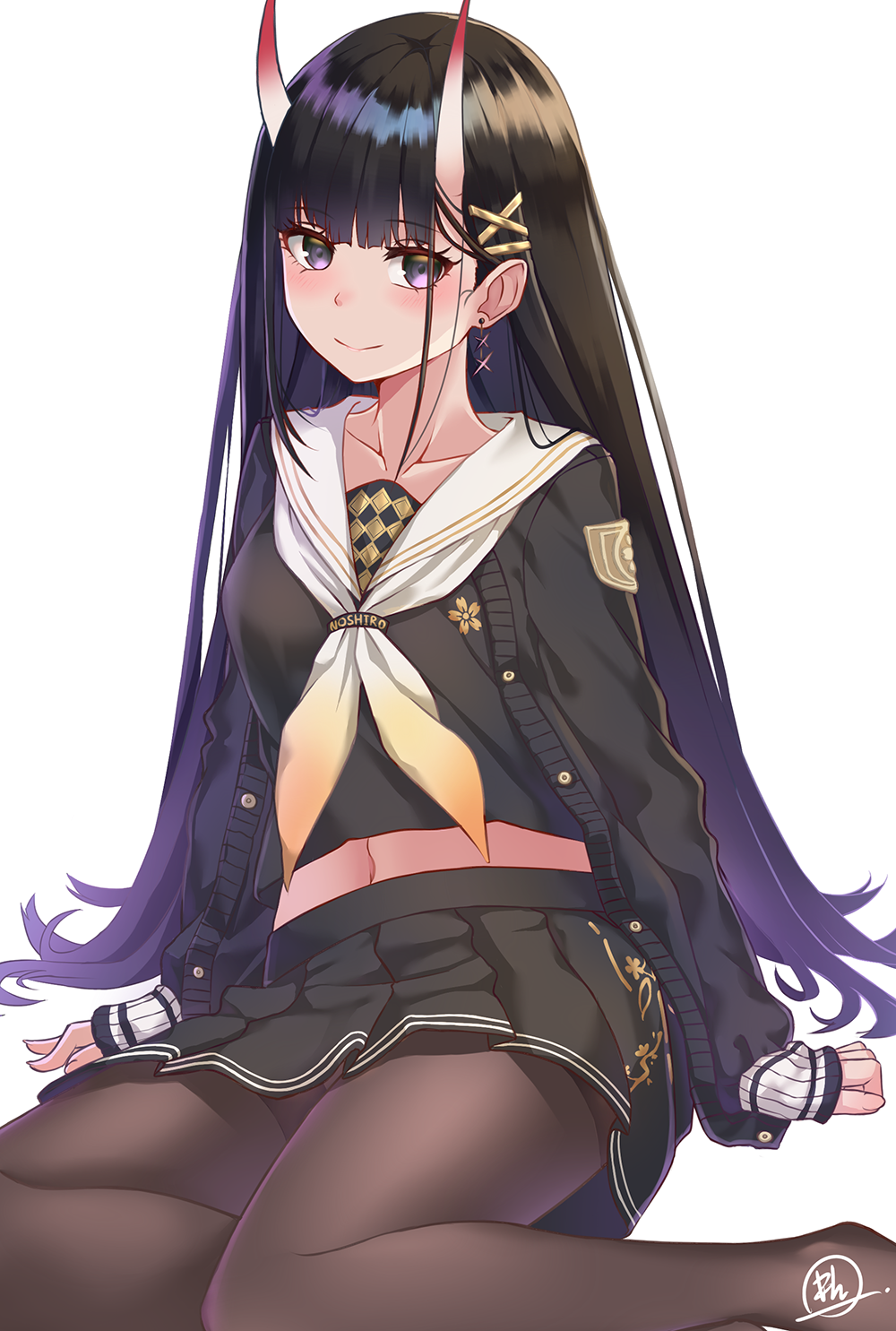 1girl, after3310, azur_lane, bangs, black_cardigan, black_hair, black_legwear, black_serafuku