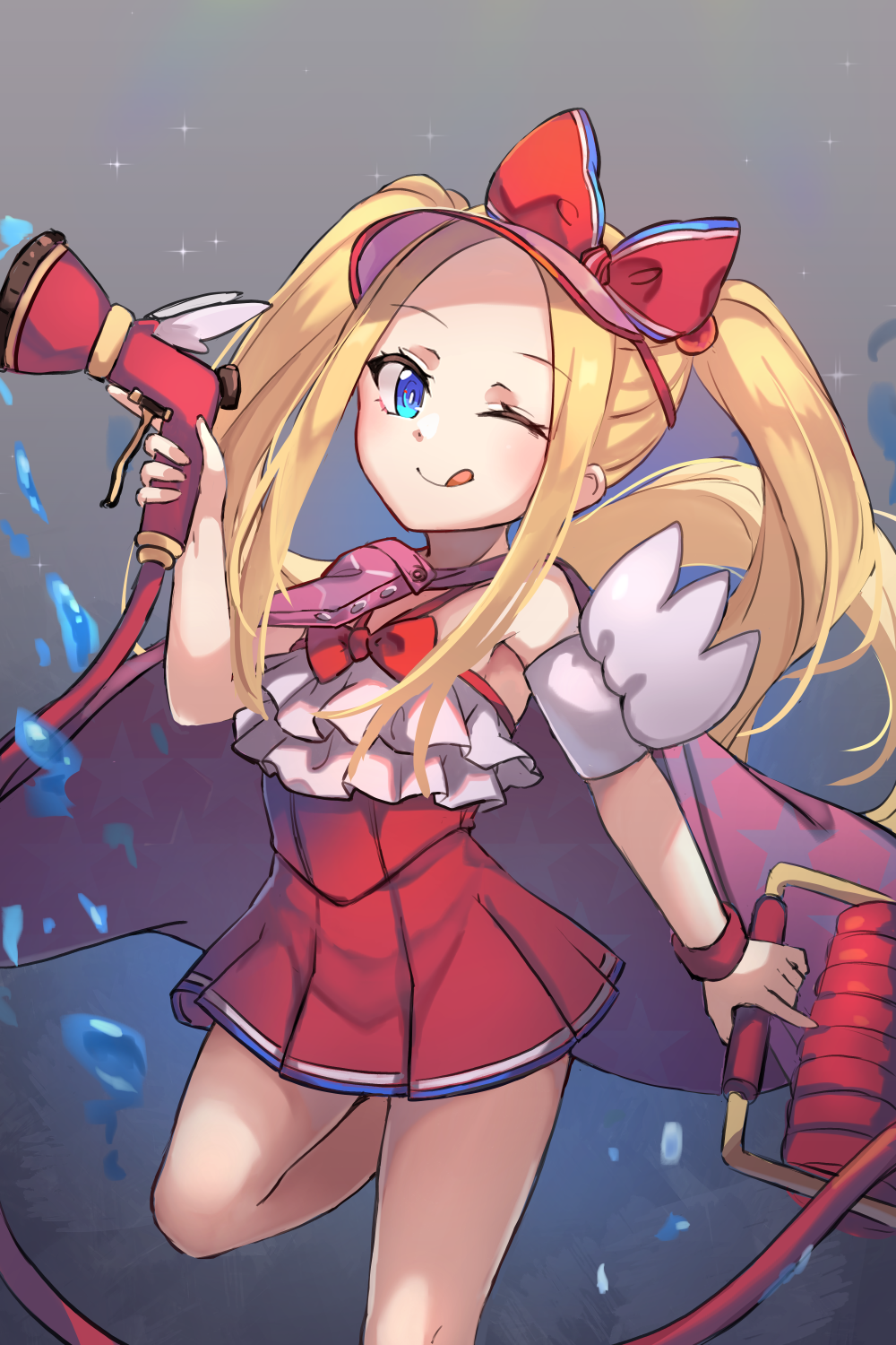 1girl, ;q, abigail_williams_(fate/grand_order), bangs, blonde_hair, blue_eyes, blush, bow