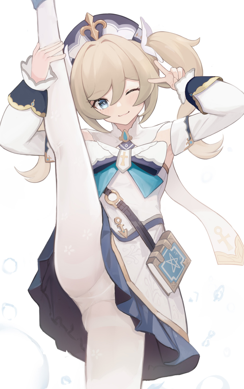 1girl, ;), absurdres, barbara_(genshin_impact), blonde_hair, blue_eyes, blush, book