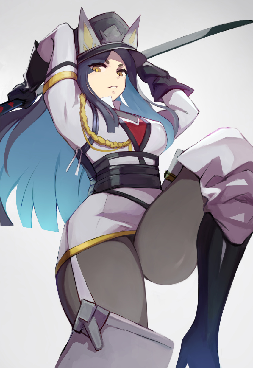 1girl, absurdres, animal_ears, arknights, black_footwear, black_gloves, black_hair, black_headwear
