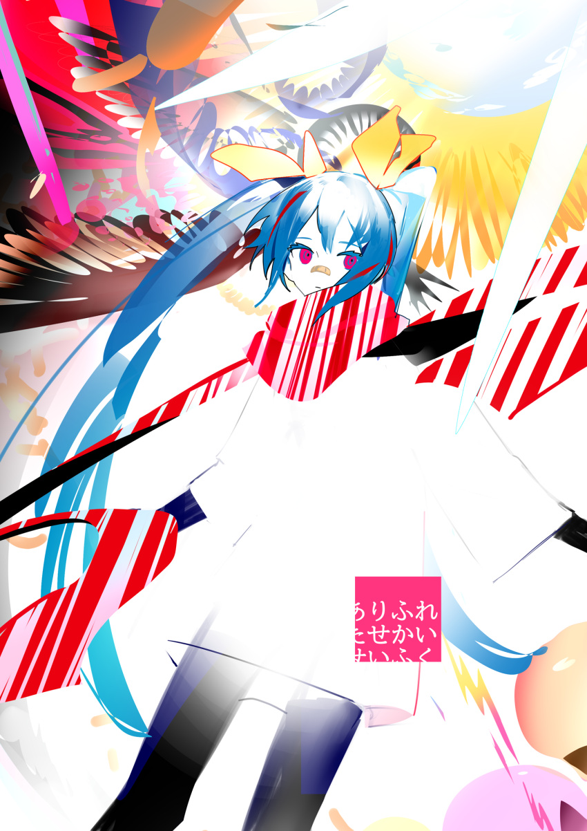 1girl, abstract, arms_at_sides, backlighting, bandaid, bandaid_on_face, bandaid_on_nose, black_legwear