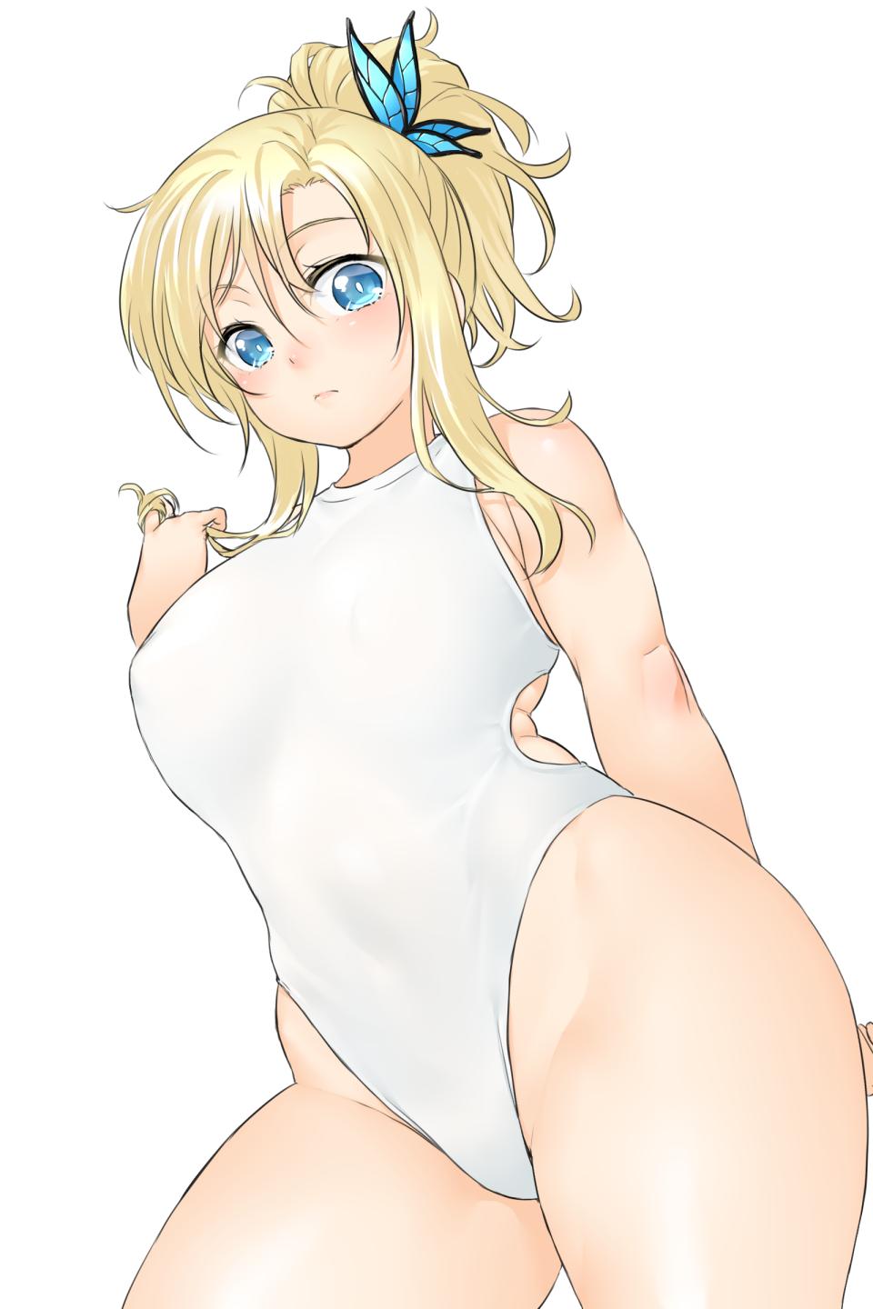 1girl, blonde_hair, blue_eyes, blush, boku_wa_tomodachi_ga_sukunai, breasts, butterfly_hair_ornament, cowboy_shot