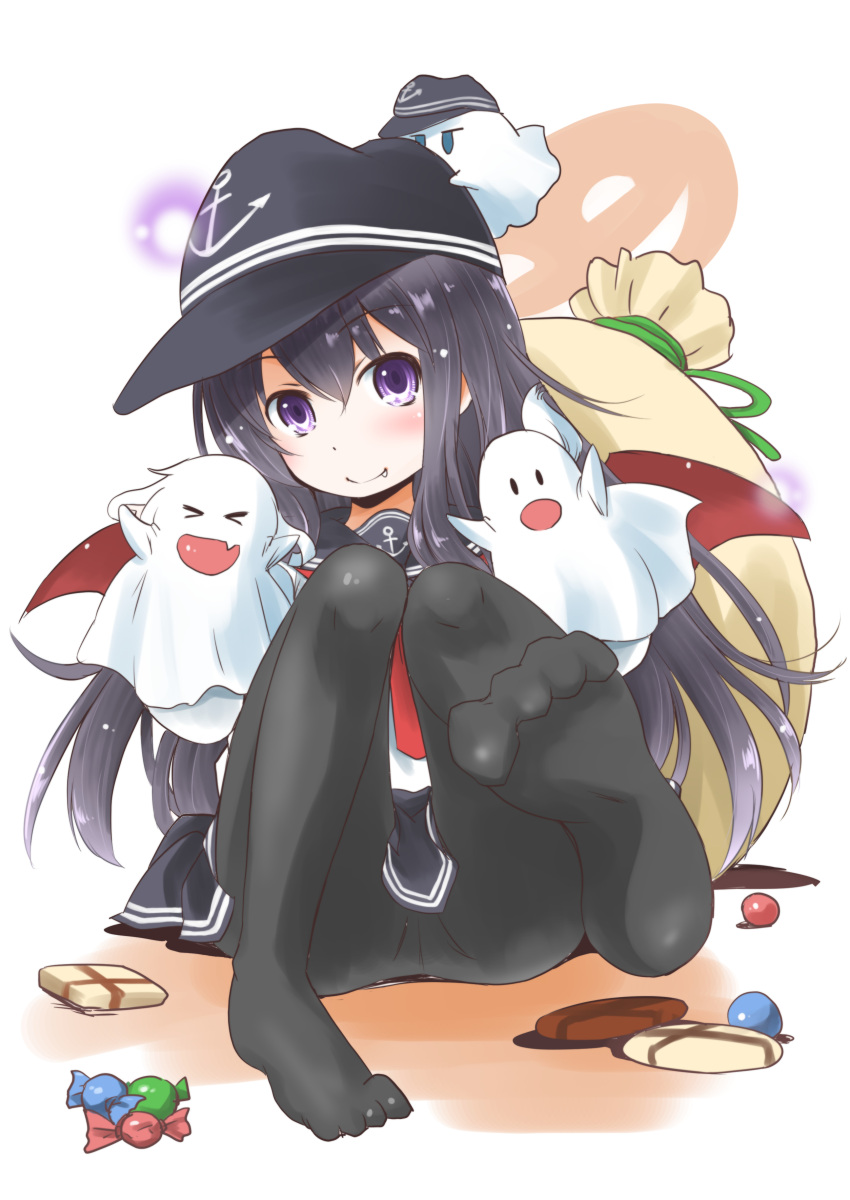 1girl, absurdres, akatsuki_(kantai_collection), anchor_symbol, black_hair, black_headwear, black_legwear, black_skirt