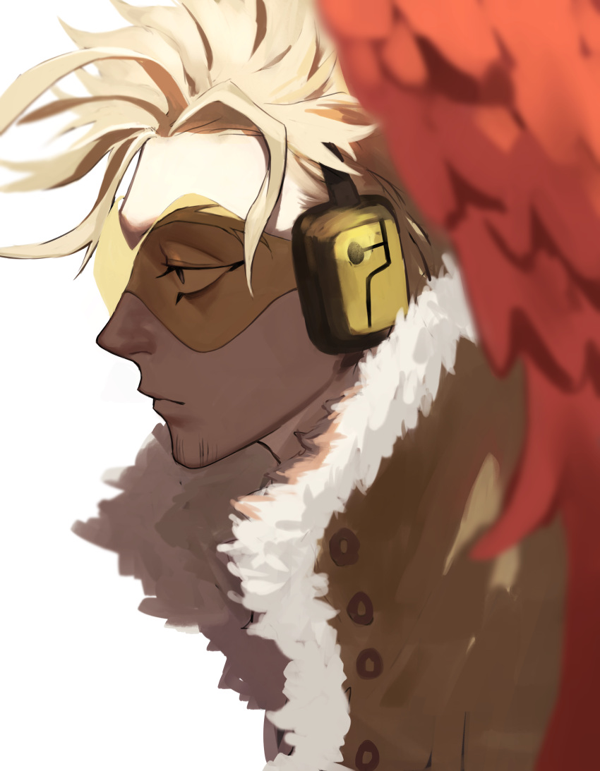 1boy, absurdres, blonde_hair, boku_no_hero_academia, face, facial_hair, feathered_wings, from_side