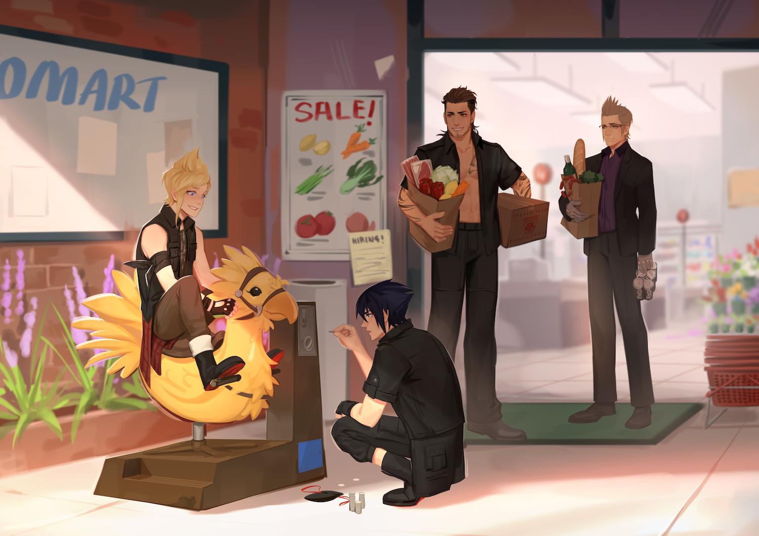 4boys, abs, bag, black_hair, black_jacket, blonde_hair, boots, box