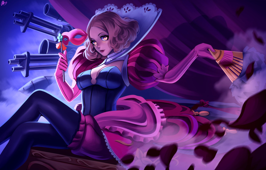 1girl, absurdres, alinalal, black_legwear, bloomers, brown_eyes, brown_hair, cosplay