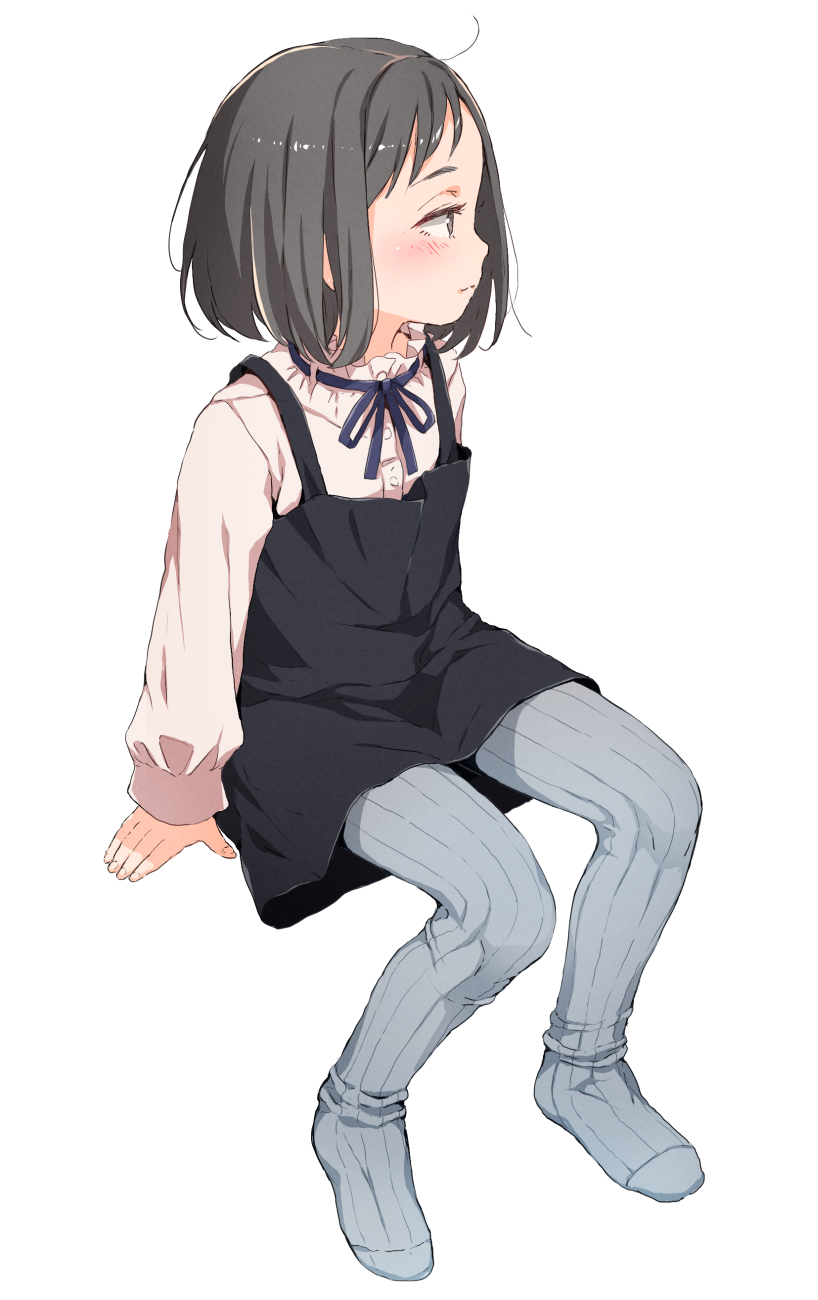 1girl, bangs, black_dress, black_hair, blue_ribbon, blush, brown_eyes, dress