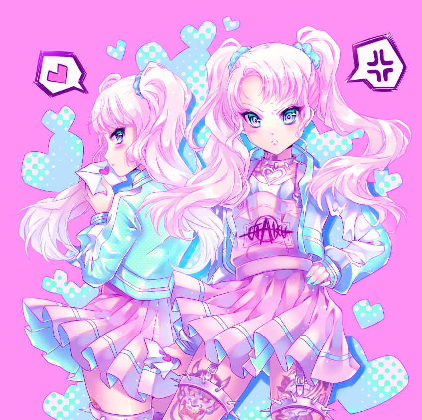1girl, absurdres, anger_vein, blue_eyes, hand_on_hip, heart, highres, linnea_kataja