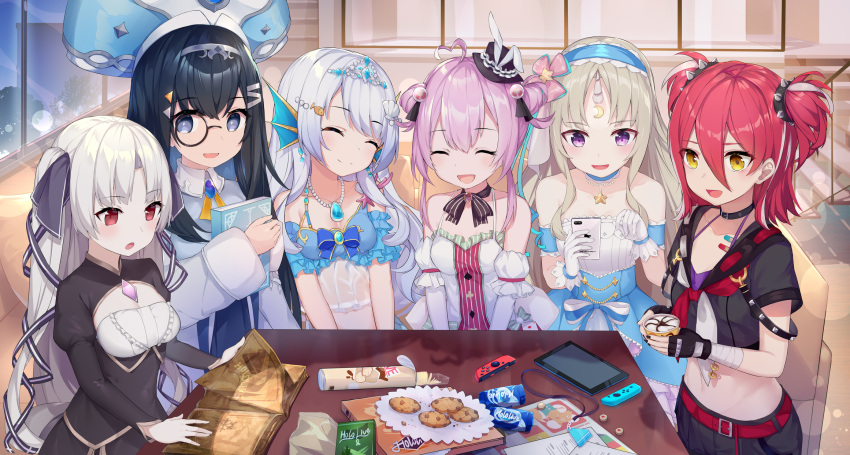 6+girls, artia, cellphone, civia, doris_(hololive), head_fins, highres, hololive