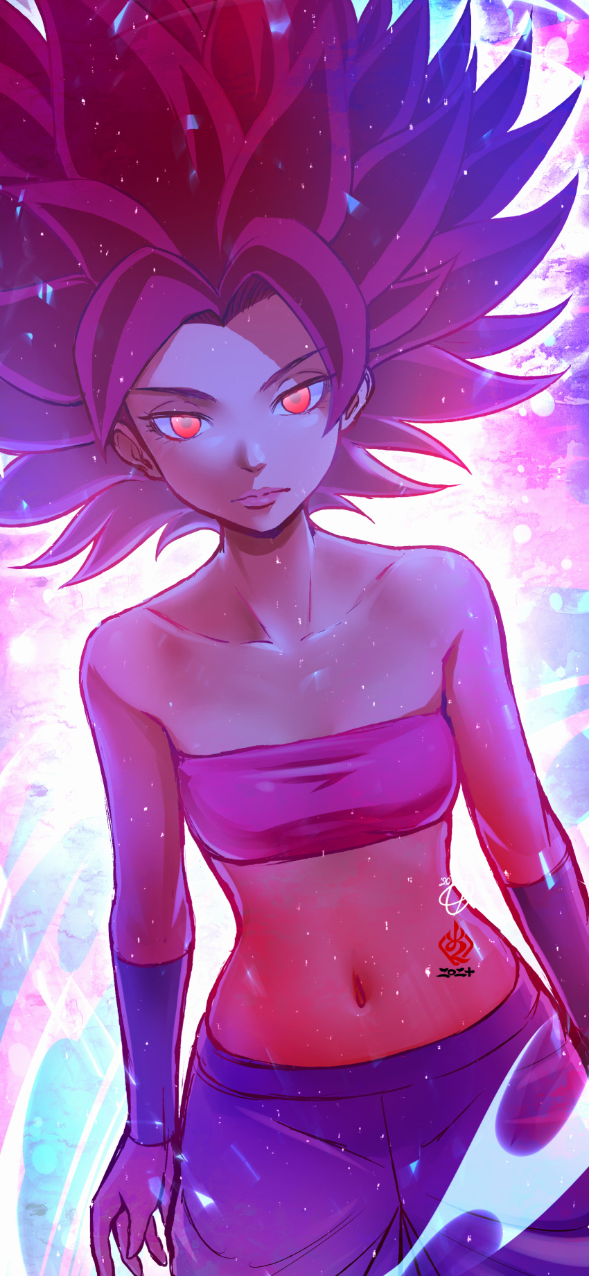 1girl, absurdres, amaguchi_chiyoko, bandeau, breasts, caulifla, closed_mouth, collarbone