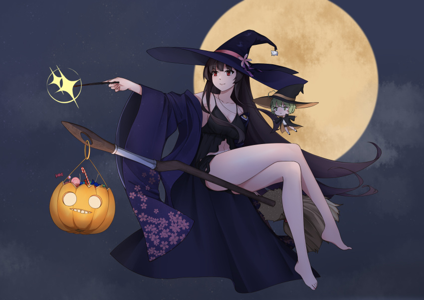 1girl, akagi_(warship_girls_r), alternate_costume, babydoll, black_babydoll, black_hair, breasts, broom