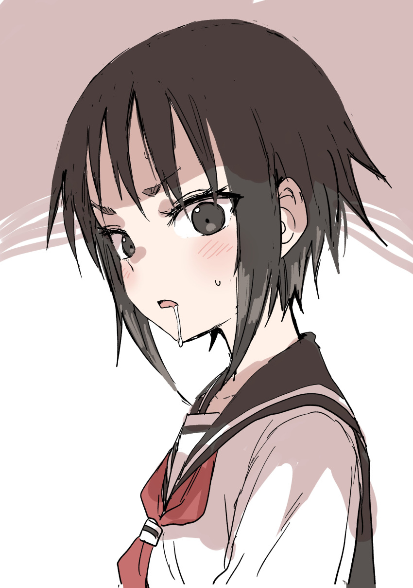 1girl, absurdres, bangs, black_eyes, black_hair, black_sailor_collar, blush, brown_background