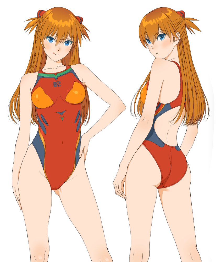 1girl, ass, ass_visible_through_thighs, blue_eyes, blush, breasts, brown_hair, contrapposto