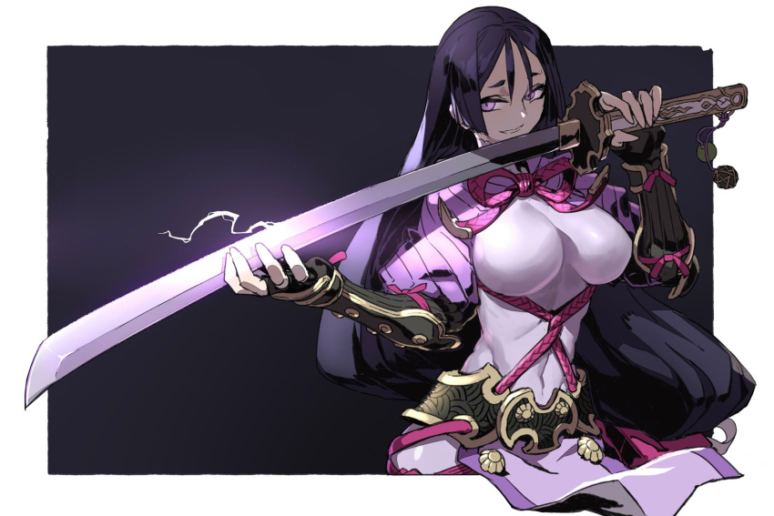 1girl, black_gloves, blue_pupils, covered_navel, fate/grand_order, fate_(series), fingerless_gloves, gloves